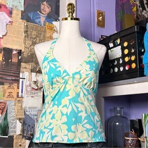 Vintage Jantzen Blue Floral Halter Tankini Top